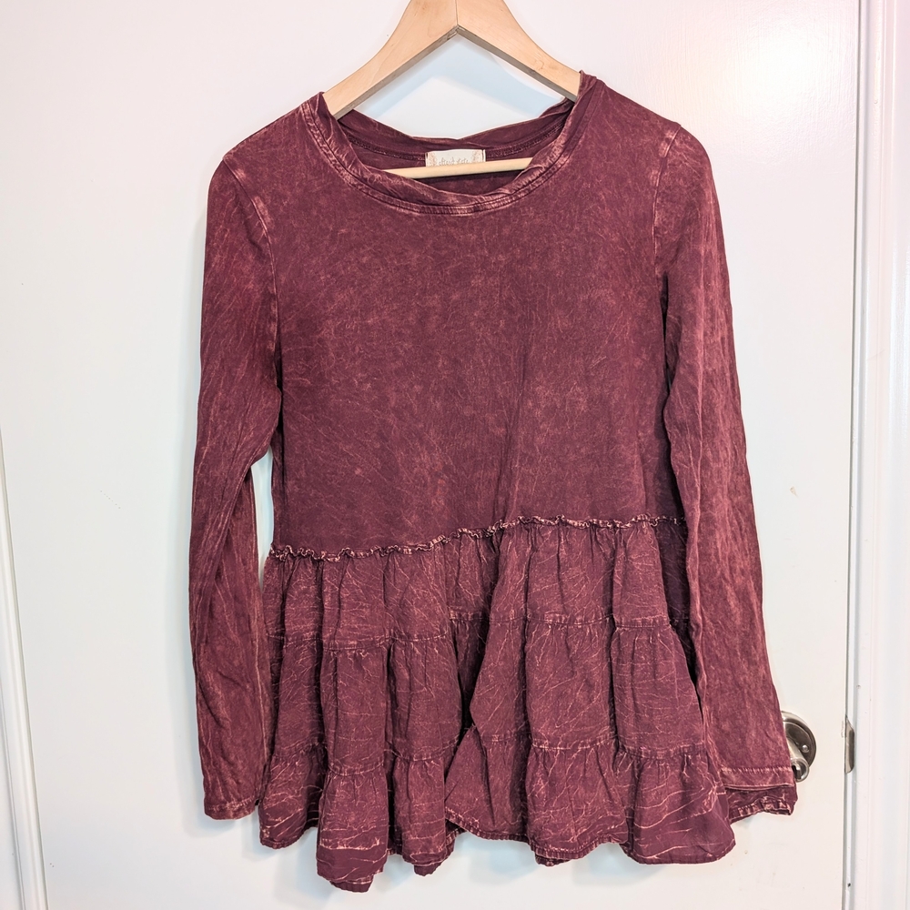 Altar’d State Mineral Wash Babydoll Peplum Top Boho Long Sleeve Mauve L